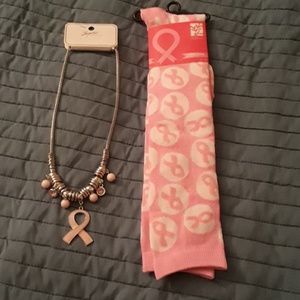 Breast cancer support necklace and socks